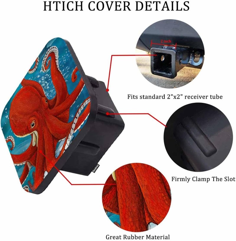 Beabes Octopus Trailer Hitch Covers Underwater Ocean Sea Animal Octopus Red Heavy Duty Receiver Tube Cover 2 Inch, Towing Hitch Plug Covers Hitch Caps for RVs SUVs Trucks and Cars - Image 3